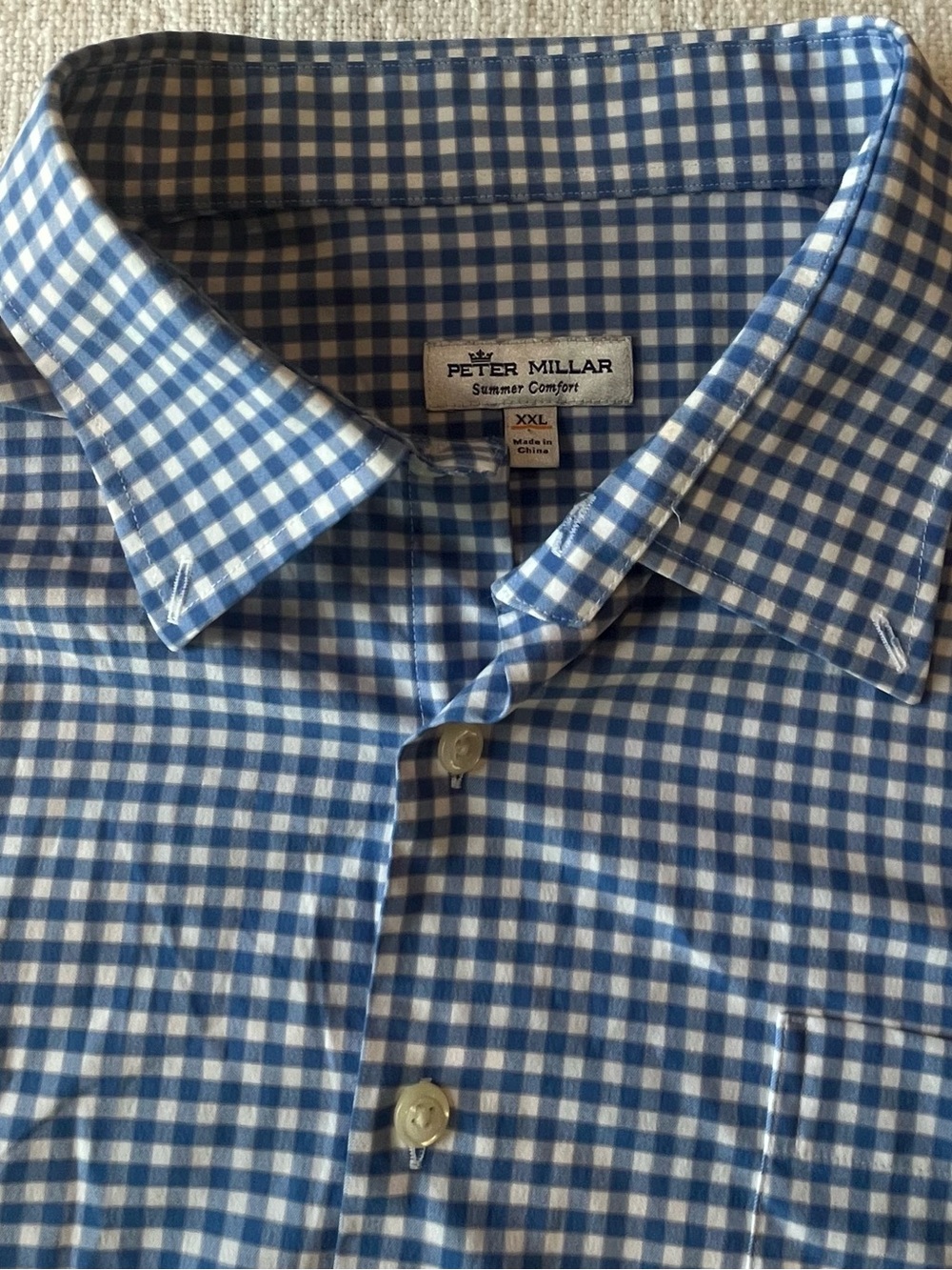 PETER MILLAR 2XL Summer Comfort Shirt XXL Men Blue Gingham Performance Sport